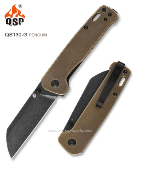 QSP Penguin Folding Knife, D2 Steel Black, Brass Handle, QS130-G - Click Image to Close